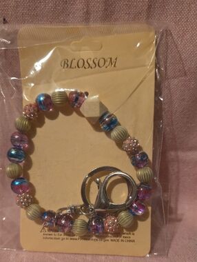 Blossom Pink & Beige Beaded Bracelet Keychain